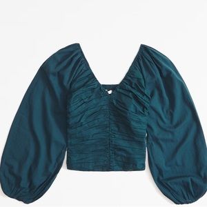 NWT Abercrombie & Fitch Long-Sleeve Sheer Cotton Cinched Top